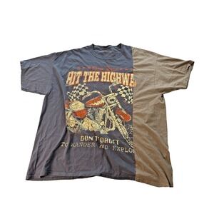 Novamen XXL Gray Hit The Highway Motorcycle Graphic T-Shirt Cotton Mens